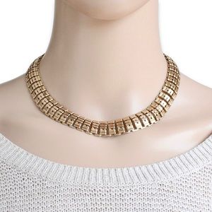 Vintage Gold Tone Brass Collar Necklace Wide Book Chain Choker